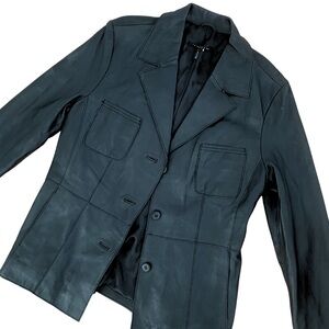 Women's Black Retro 100% Nappa Genuine Leather Y2K Style Jacket Soft Button Coat